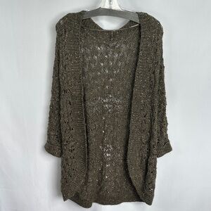 Denver Hayes Women’s Open Knit Cardigan Sweater Size L Brown Longline